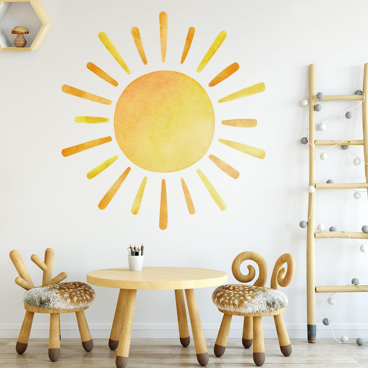 Clothmile boho sun wall decal two-piece panel brightens nursery walls.