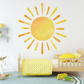 Clothmile boho sun wall decal nursery ambience with warm glow.