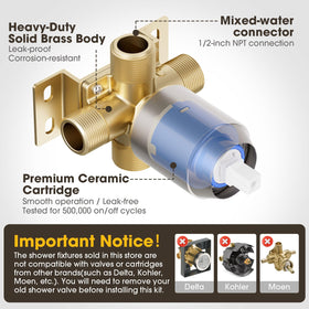 CloverSurge solid brass rough-in valve for durable plumbing behind walls.