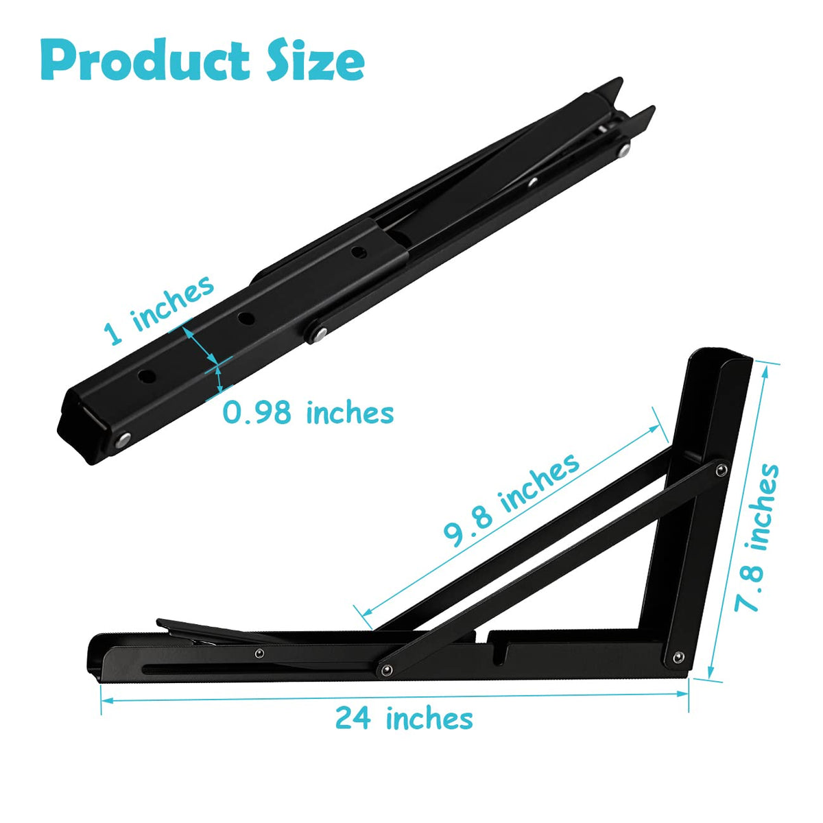 CLT CLETING 24-inch black folding shelf brackets pair for space-saving setup.