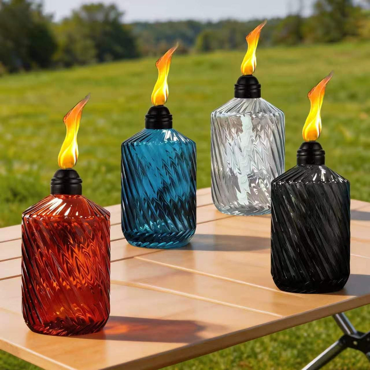CMAQIL black glass table top torch 4-pack for patio lighting