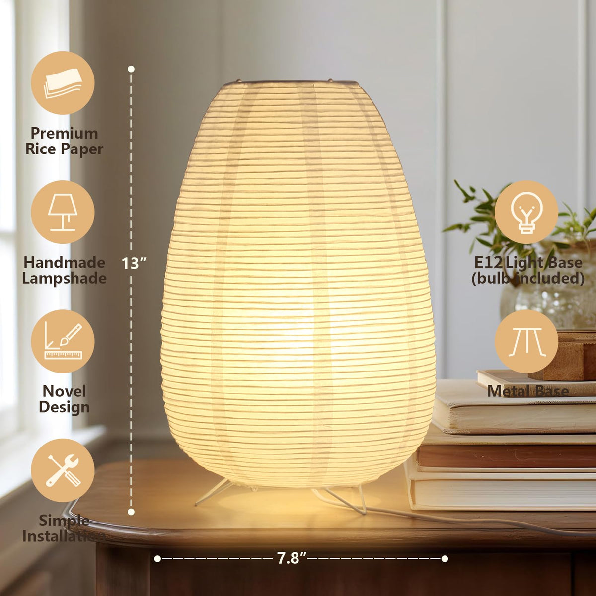 CMHSYTKE rice paper lamp in bedroom emits cozy ambience.