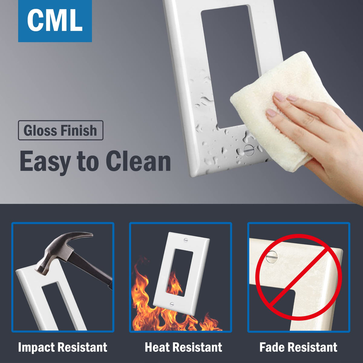 CML 1-gang wall plate demonstrates exact 3.18 by 5 inch dimensions.