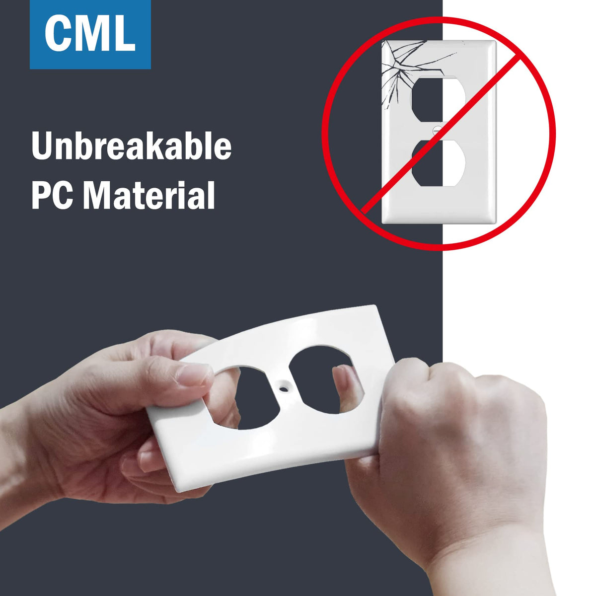 Close-up of durable, impact-resistant material on a CML outlet cover.