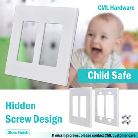 CML 2-Gang decorator plate with hidden screws creates a seamless wall look.