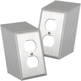 CML Hardware duplex wall plate in brushed silver; corrosion-resistant stainless steel for humid spaces