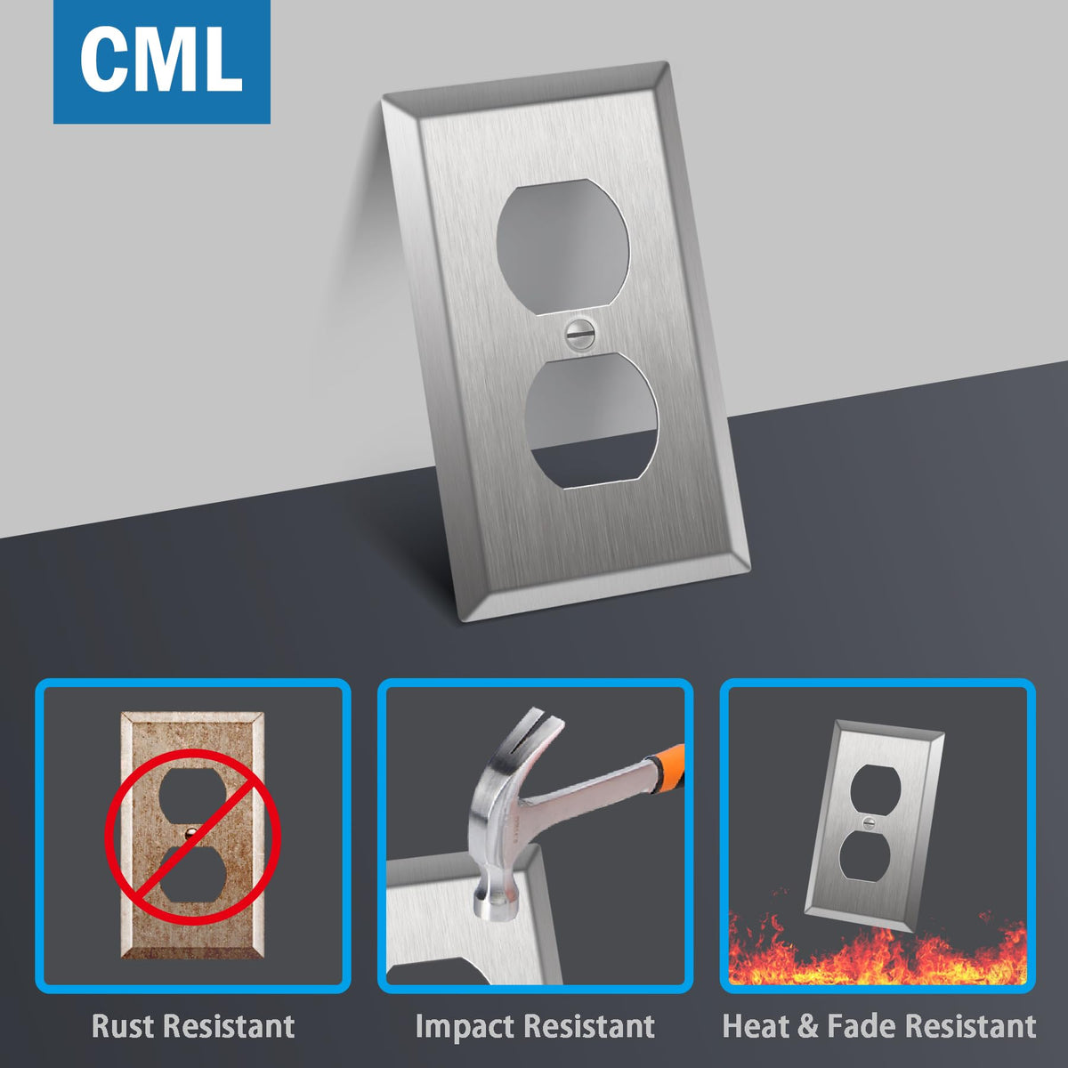 CML Hardware 1-gang wall plate with brushed finish; easy maintenance and cleaning