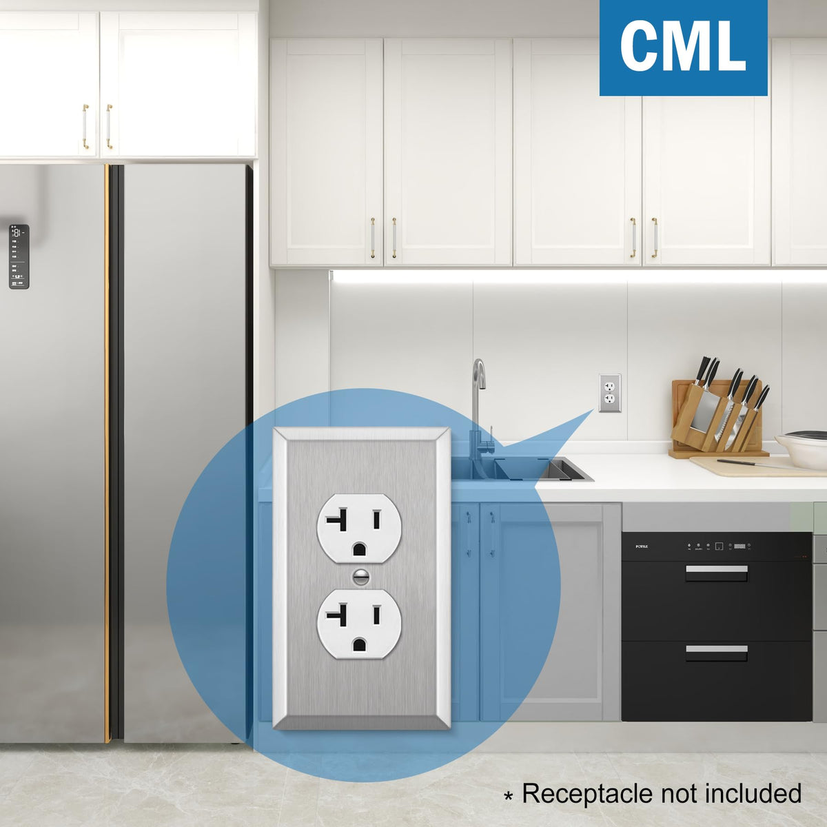 CML Hardware brushed finish wall plate; remember to remove protective film before installation