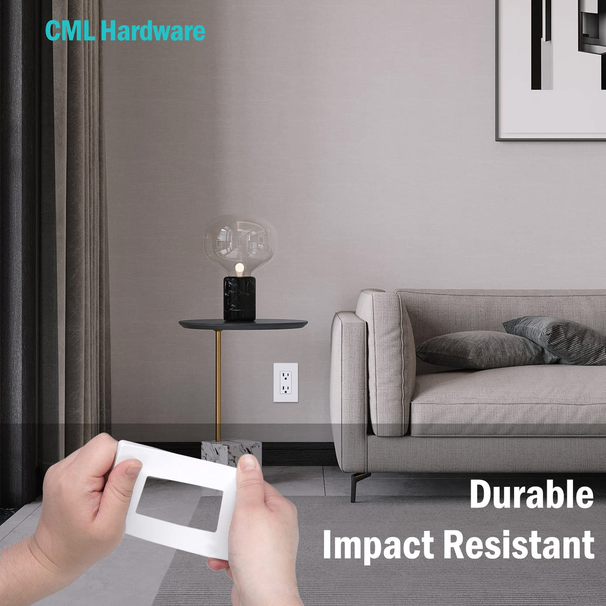 CML screwless wall plate close-up of durable glossy surface