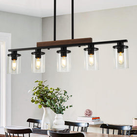 CmnVmn 36.2 inch black farmhouse chandelier over dining table for warm ambience