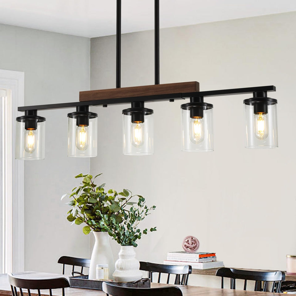 CmnVmn 36.2 inch black farmhouse chandelier over dining table for warm ambience