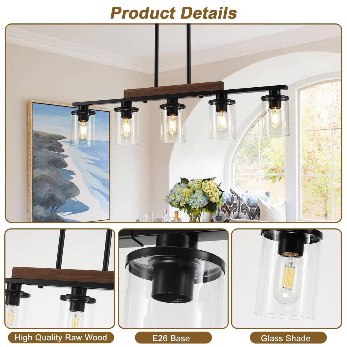CmnVmn black wood and metal farmhouse chandelier for cozy spaces