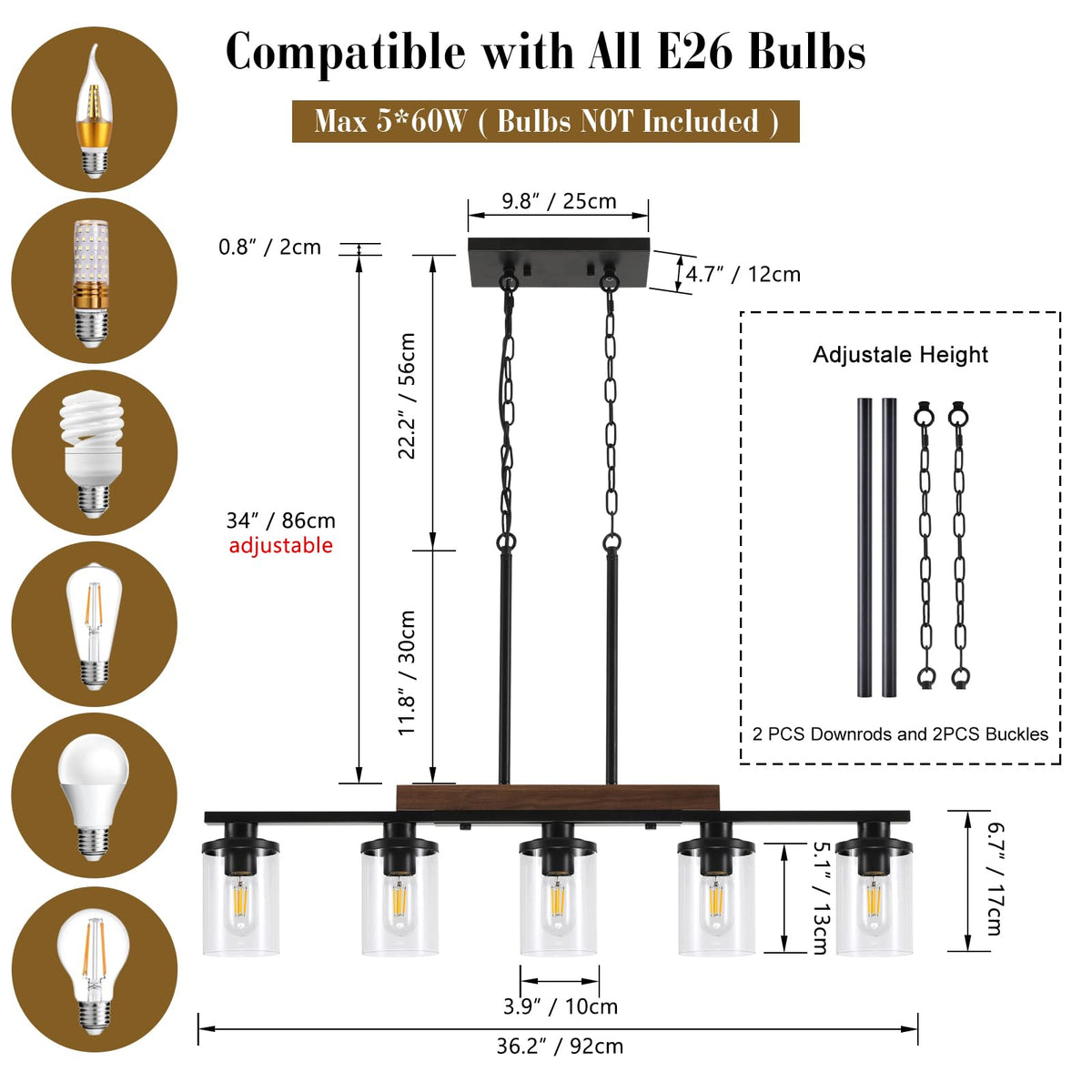 CmnVmn adjustable height chandelier fits low to vaulted ceilings