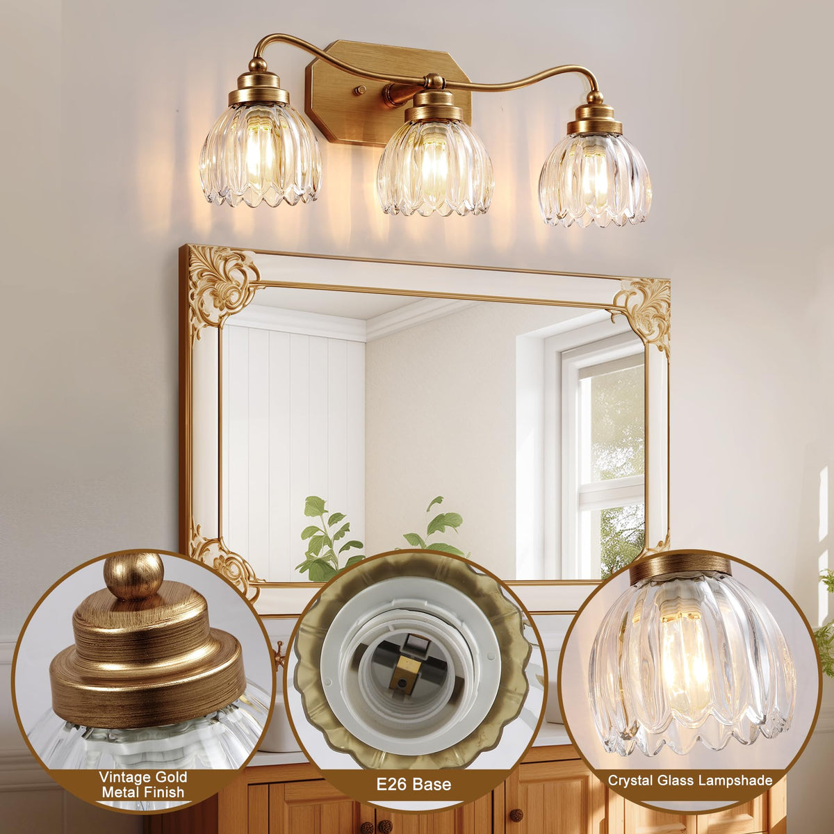 CmnVmn antique brass wall sconce with three lights suits hallways.