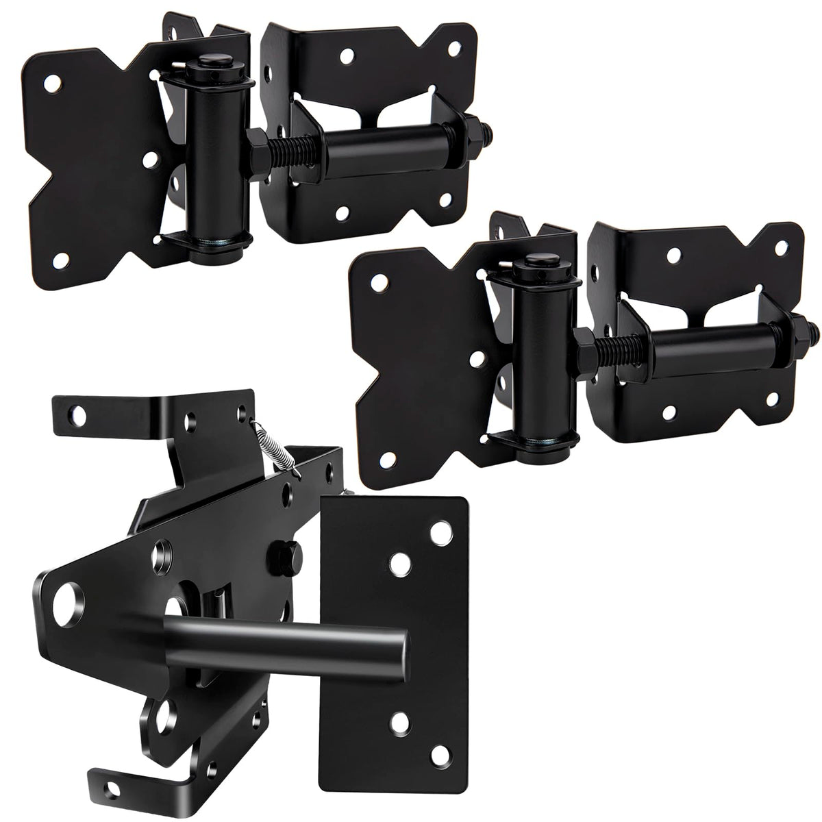 CMOOD self-locking gate latch on a wooden fence for secure, hands-free closure.
