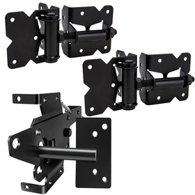 CMOOD self-locking gate latch on a wooden fence for secure, hands-free closure.