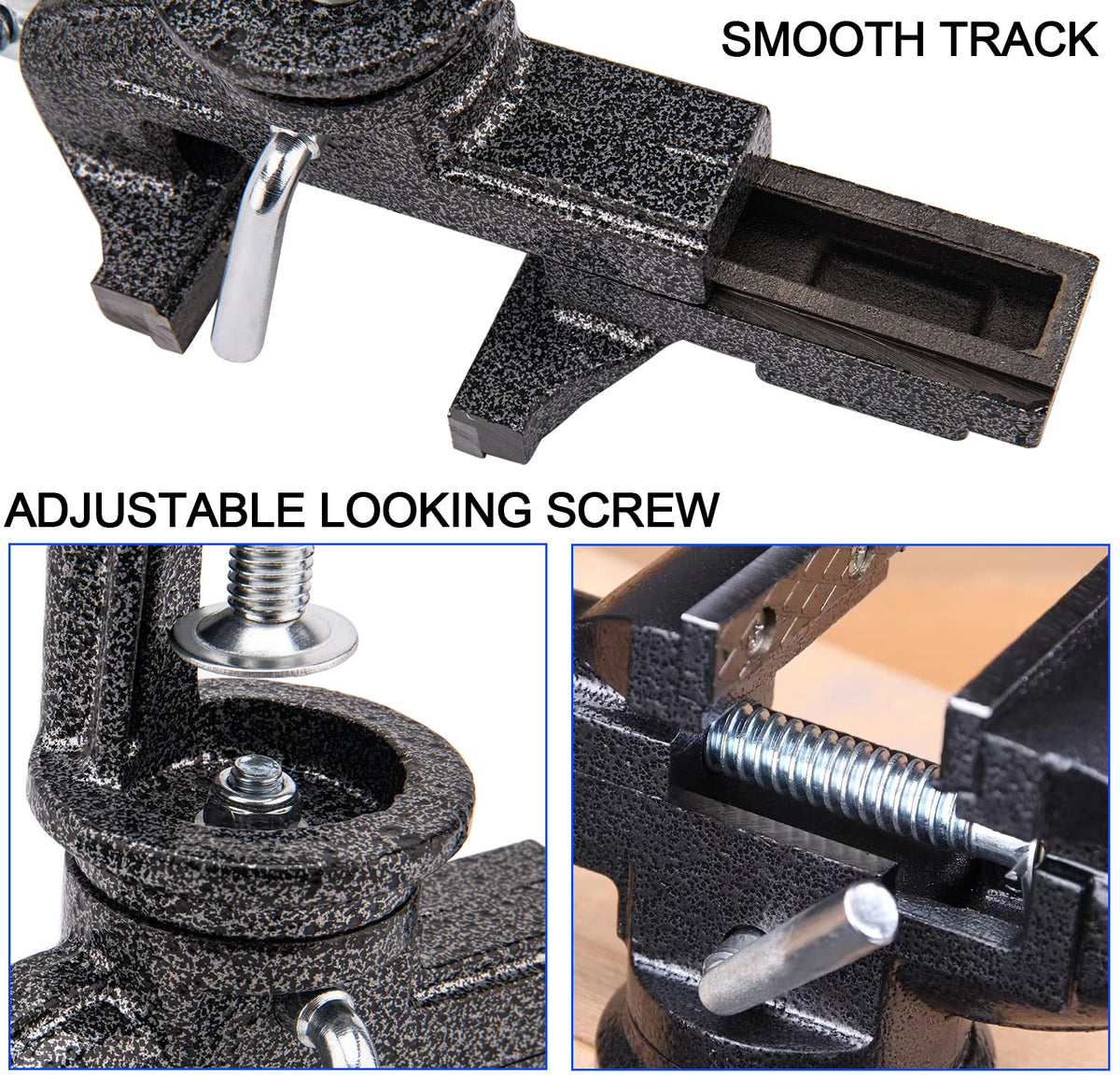 CMOOD Table Vise in use on a workbench