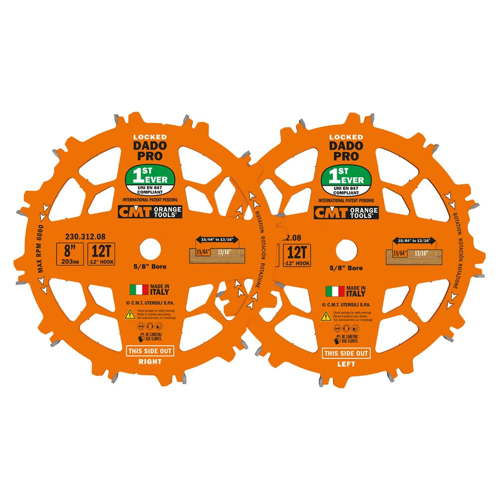 CMT Orange Tools dado blade featuring orange shield coating to reduce heat and gum.
