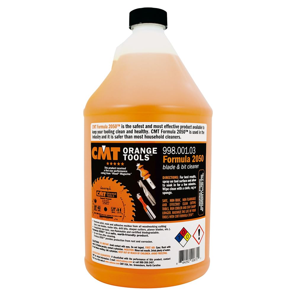 CMT Formula 2050 cleaner bottle showing resin removal for blades and cooler cuts.
