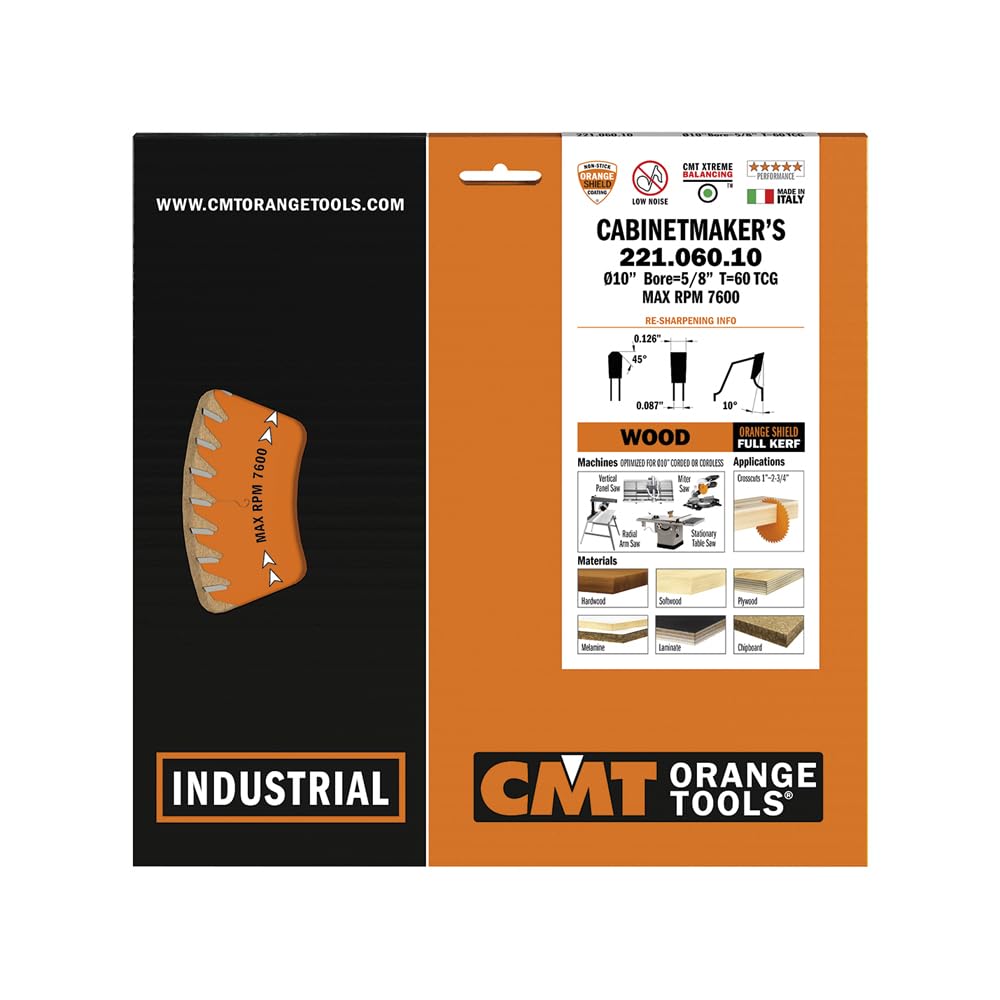 CMT Cabinetshop blade with PTFE coating stays cool and resists pitch