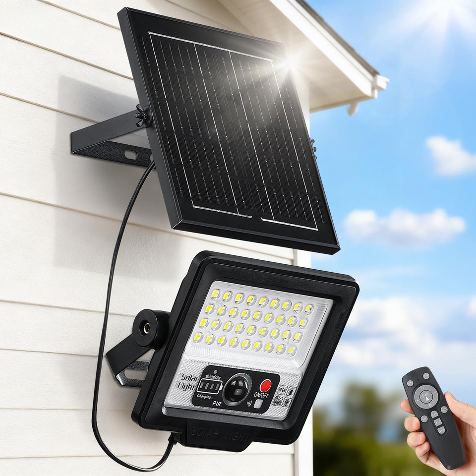 CNOIJUTS 60W solar flood light outdoor panel provides bright, energy-efficient yard illumination.