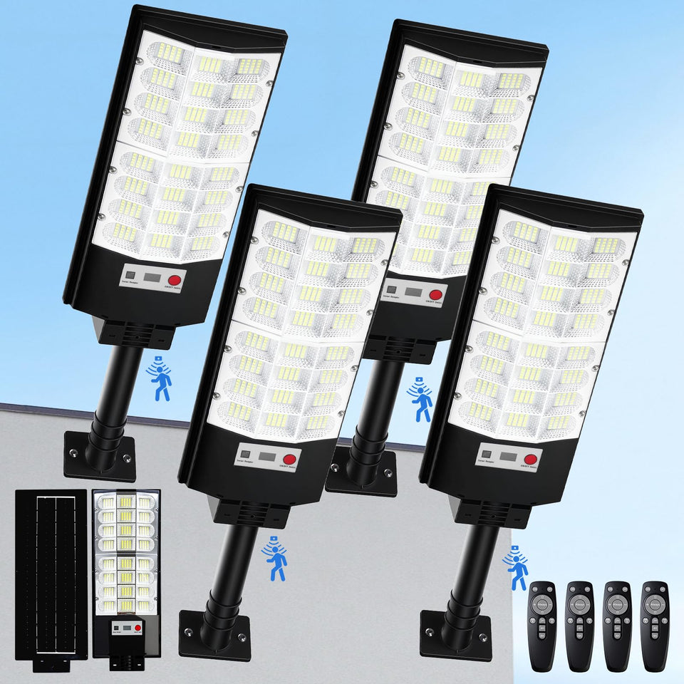 CNOIJUTS solar street light 4-pack during installation highlighting quick setup and coverage