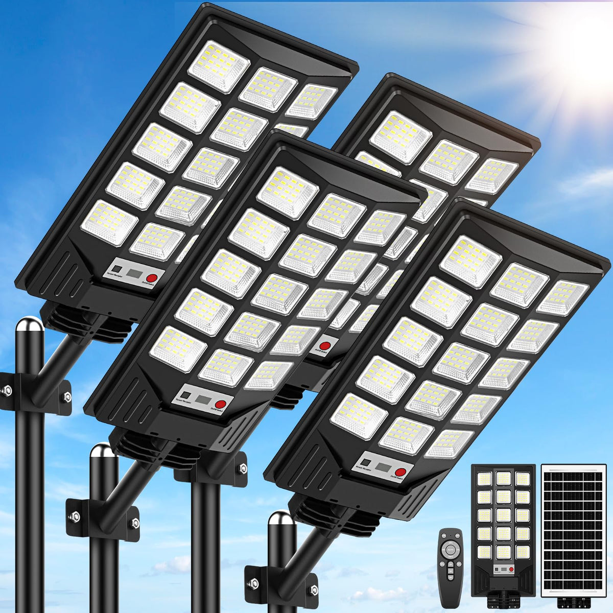 CNOIJUTS solar street light in packaging shows easy setup and cordless operation