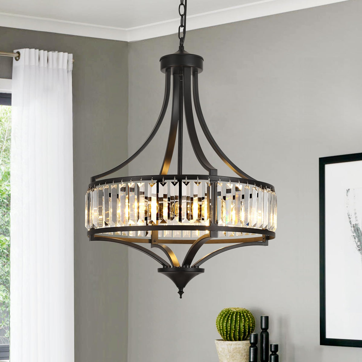 CNRATYE 20-inch circular crystal strips chandelier enhances dining room ambience