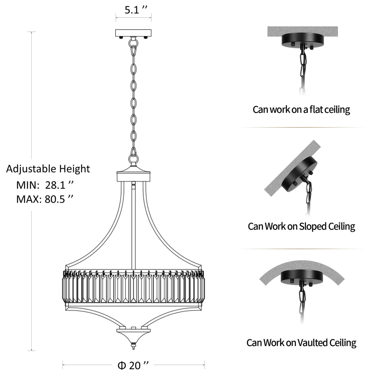 CNRATYE easy-install round chandelier saves time during upgrades