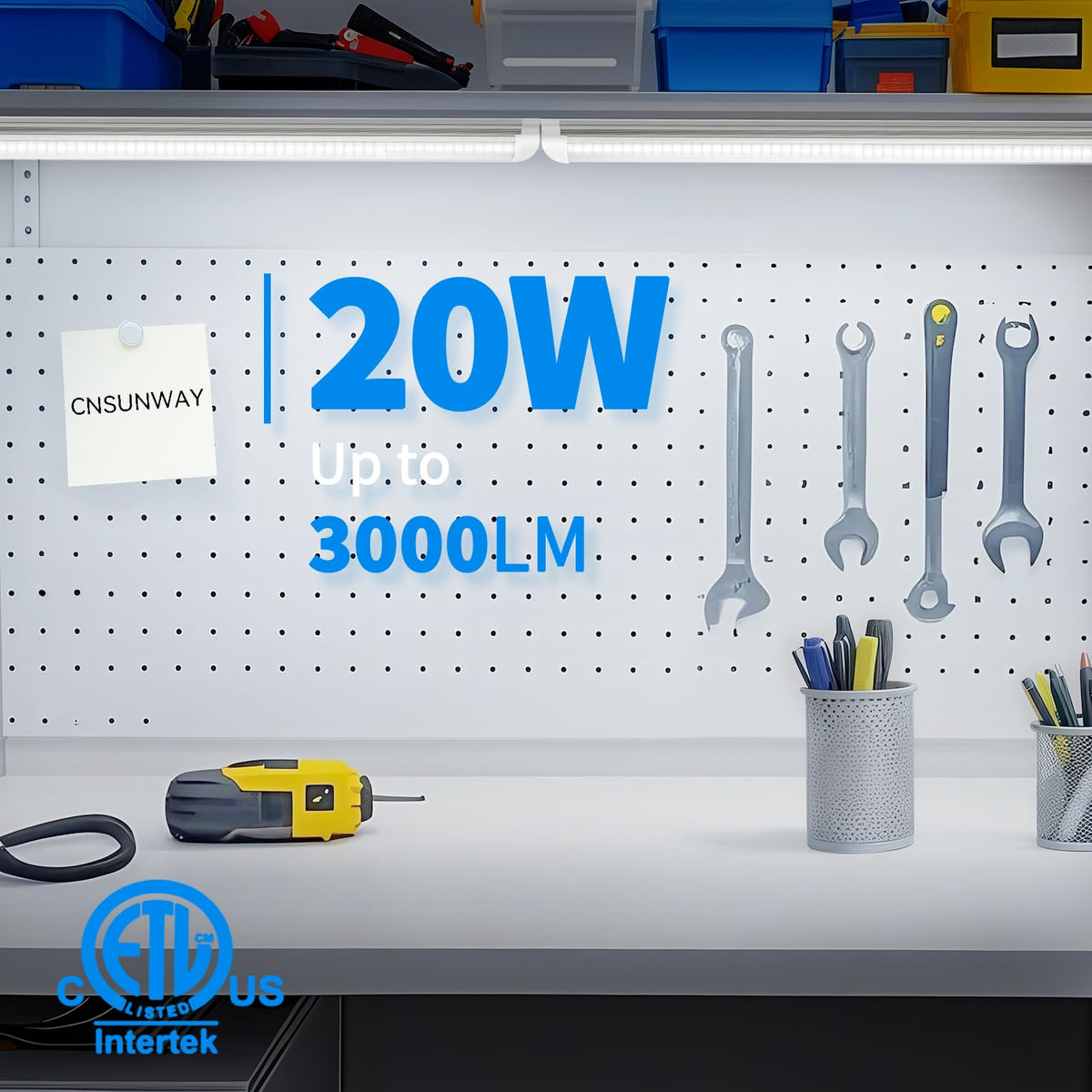 CNSUNWAY 2ft linkable shop light with plug-and-play connections for easy setup.