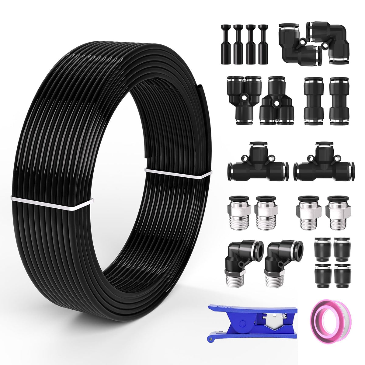 CNZG PNEU 1/4 dot air line kit black with 32.8 ft length for versatile garage air routing.