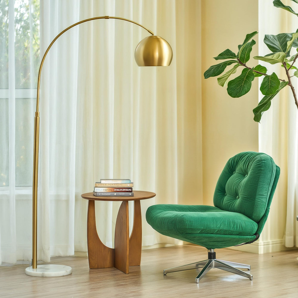 CO-Z 69-inch modern arc floor lamp with brushed gold finish for stylish living spaces.