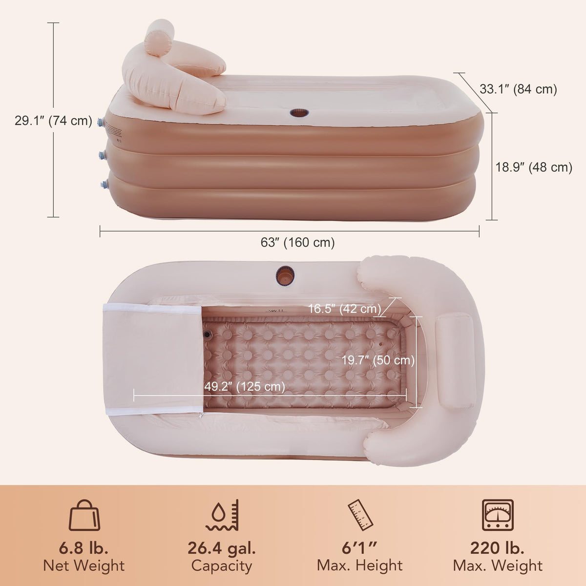 CO-Z tub with ergonomic backrest for comfortable lounging during a soak.