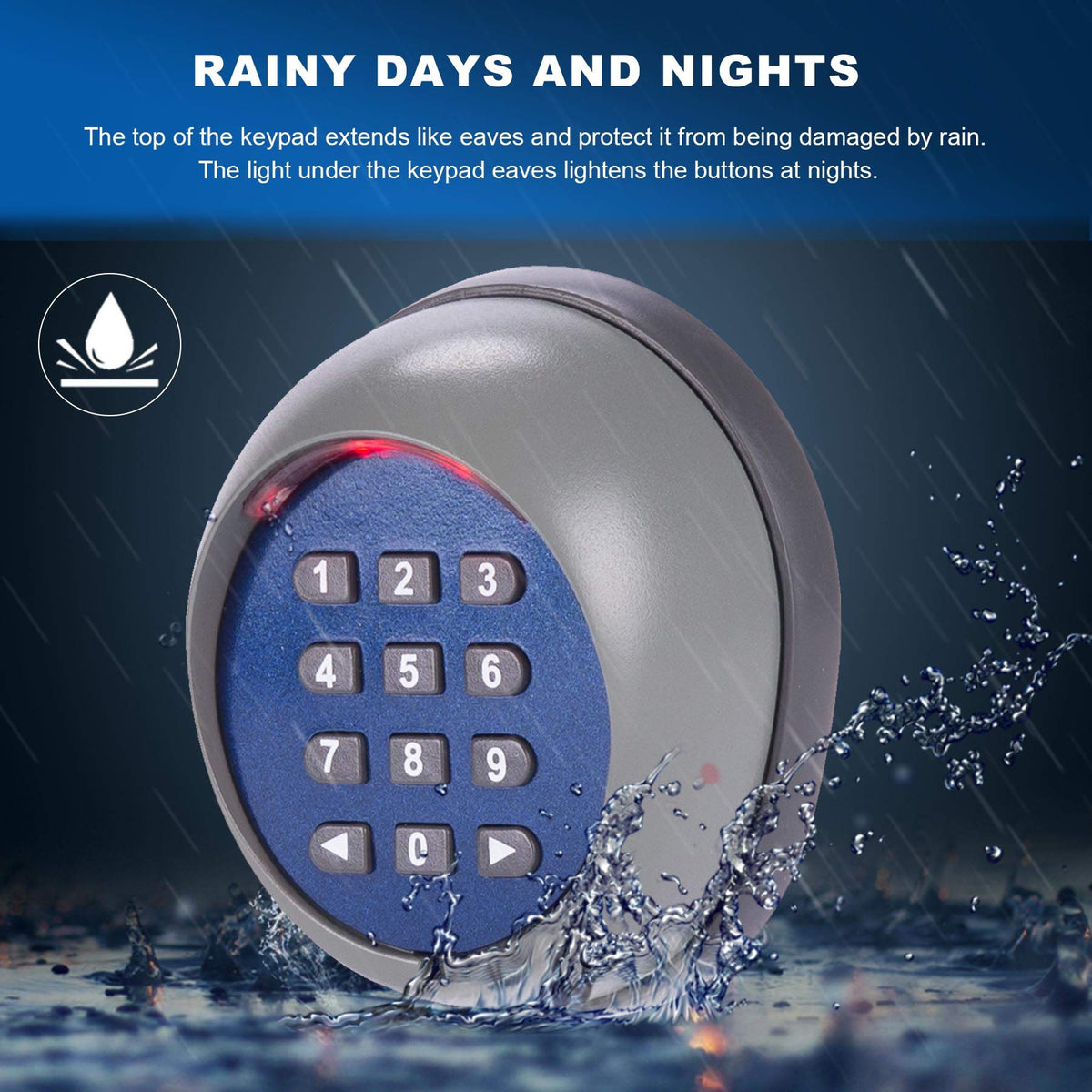 CO-Z outdoor keypad in rain highlighting durable waterproof housing