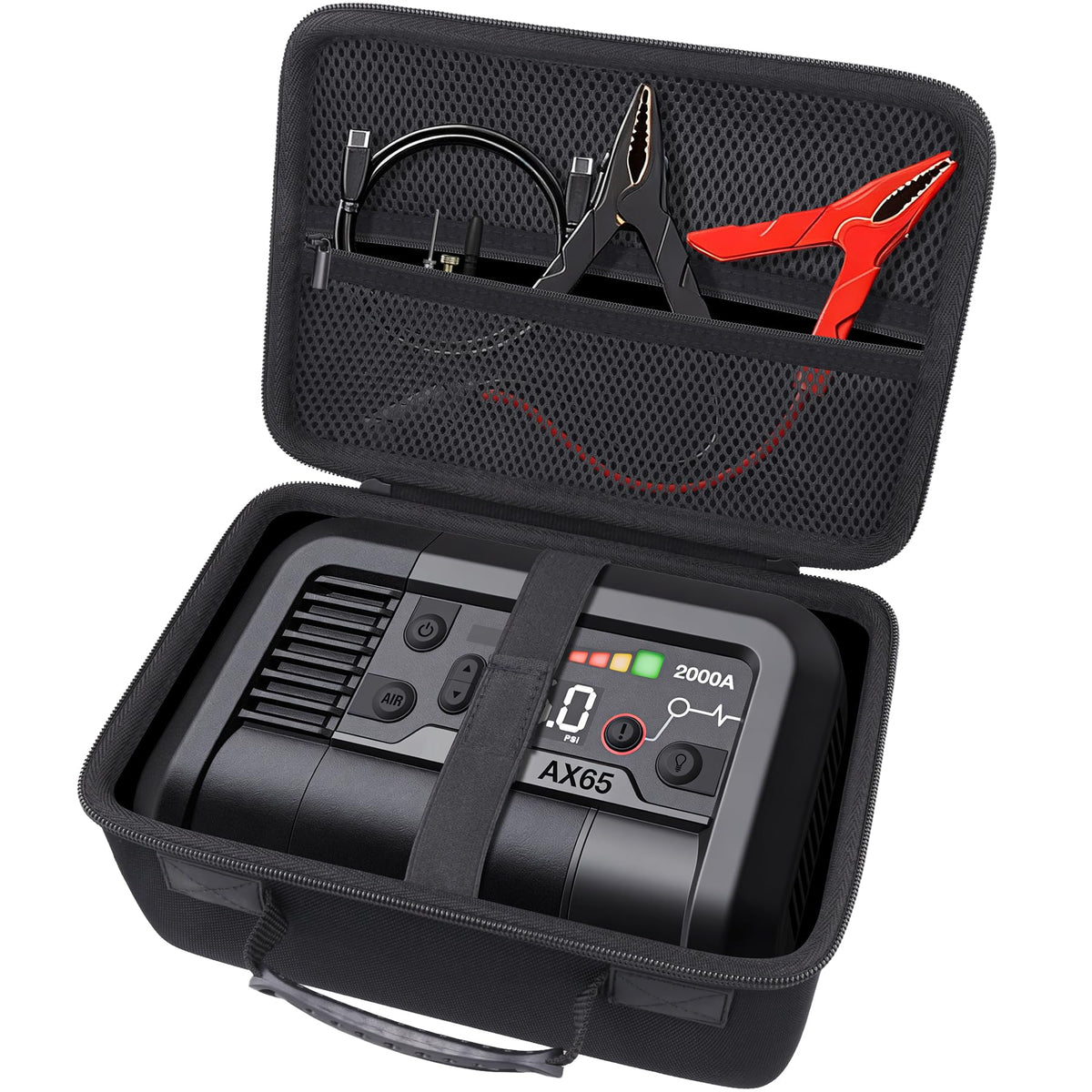 co2CREA AX65 case-fit demonstrates snug protection for the AX65 jump starter.