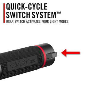 Coast GX20 dual-power design with AAA batteries and optional ZX750 recharge.