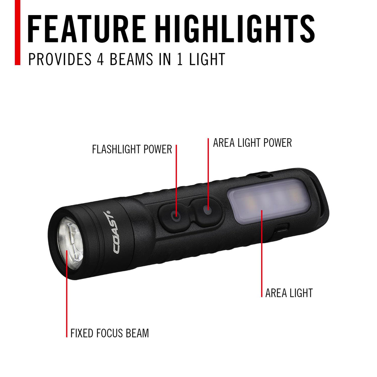 Coast KL35R two-way pocket clip enables versatile attachment options.