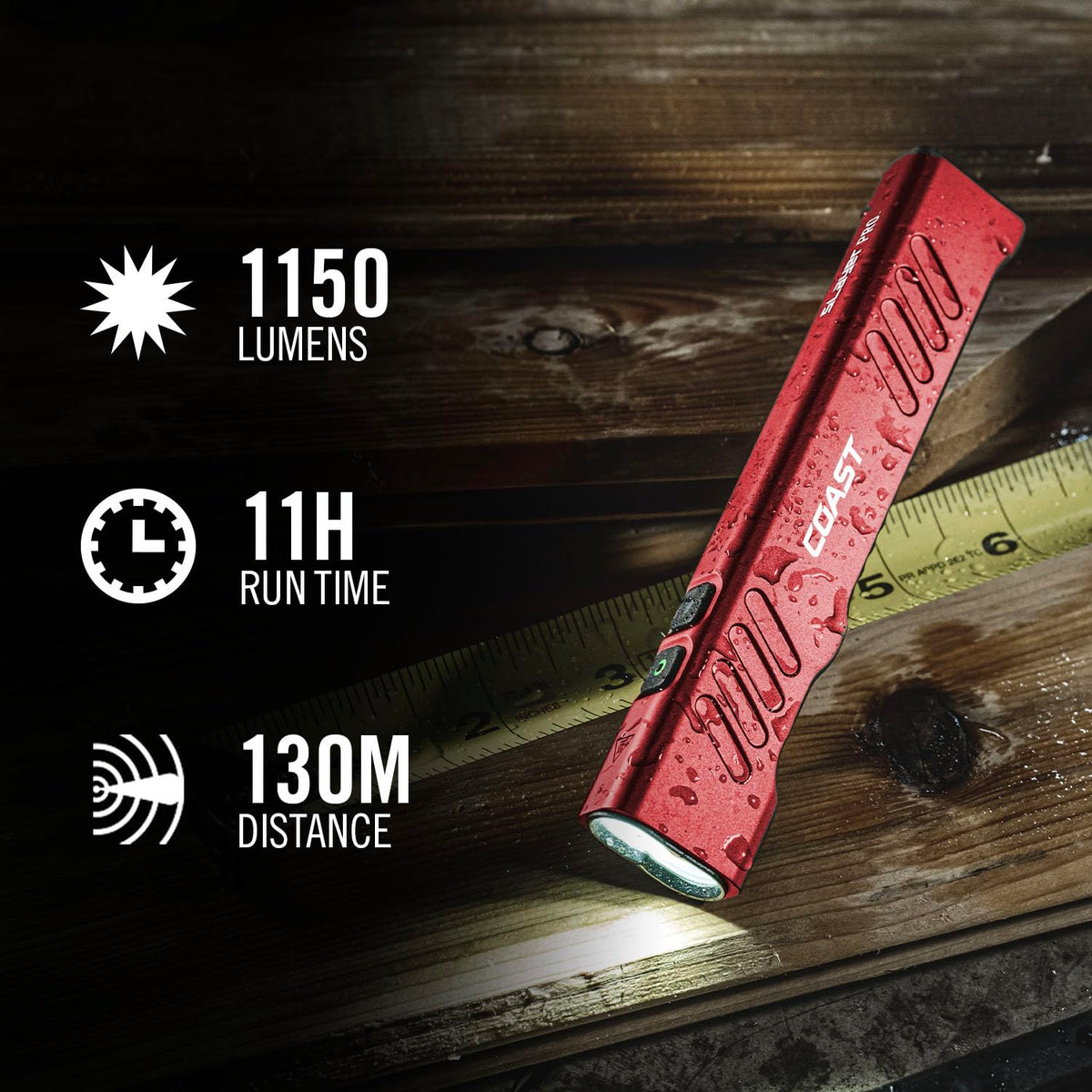Coast Slayer flood beam offers broad illumination for close-in work.
