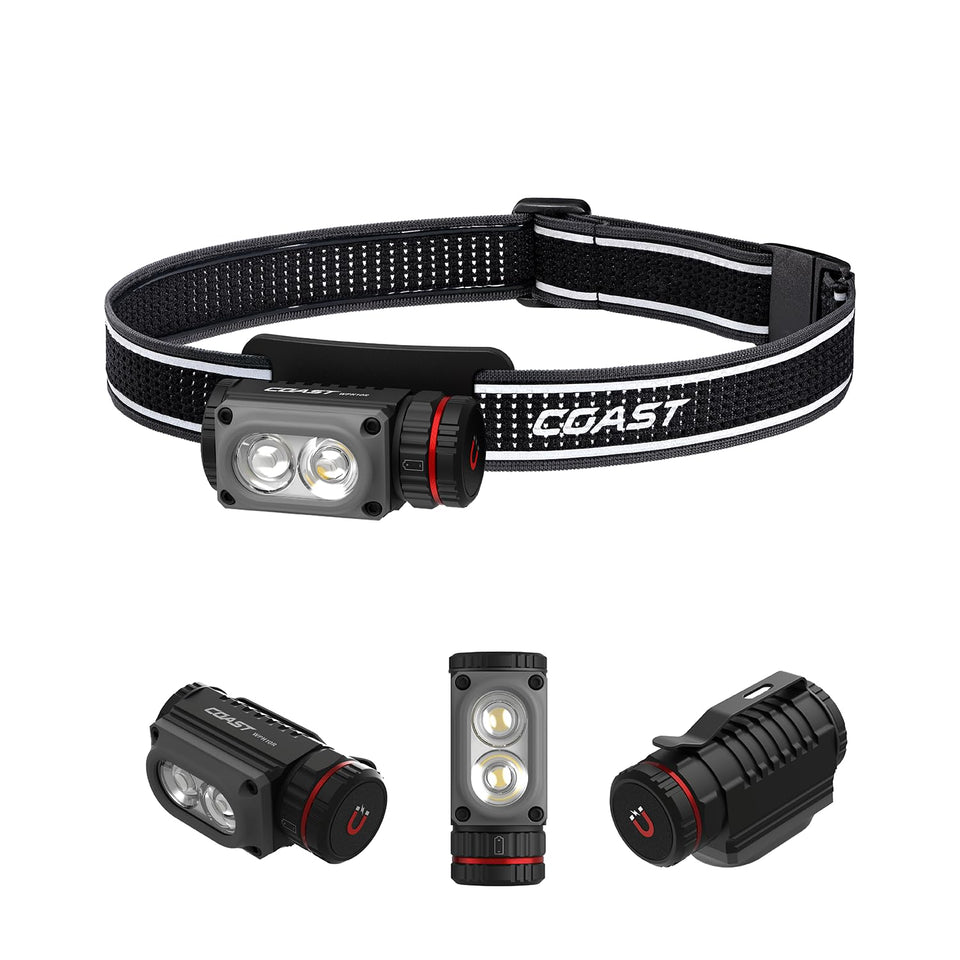 Coast WPH10R headlamp spot beam delivers long-range visibility for outdoor tasks.