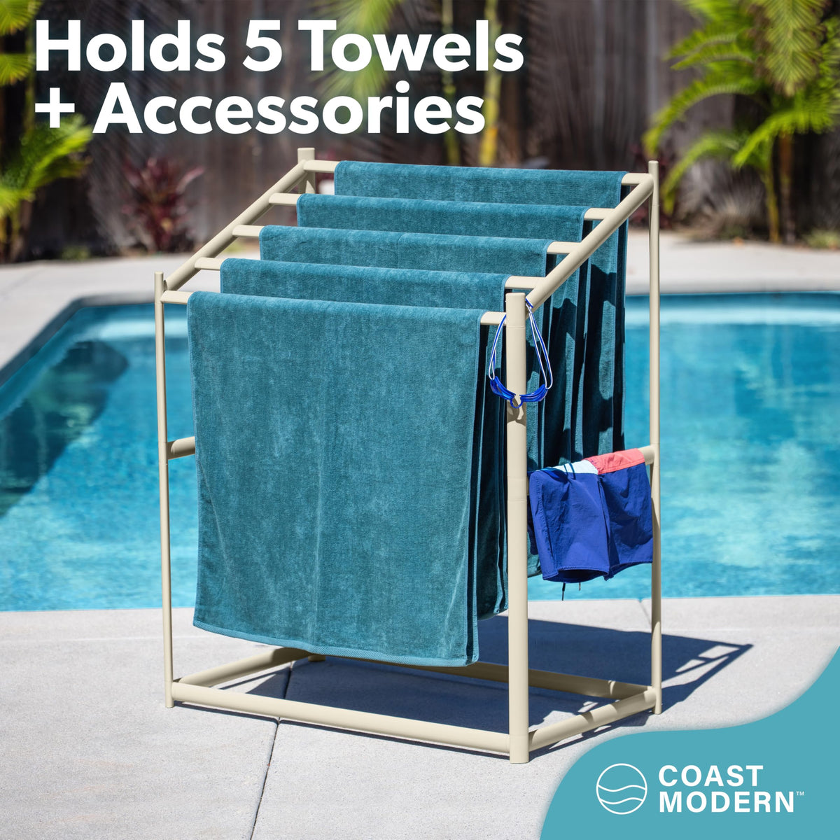 Coast Modern Pool Towel Rack during assembly illustrating simple setup