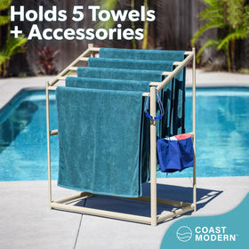Coast Modern Pool Towel Rack during assembly illustrating simple setup