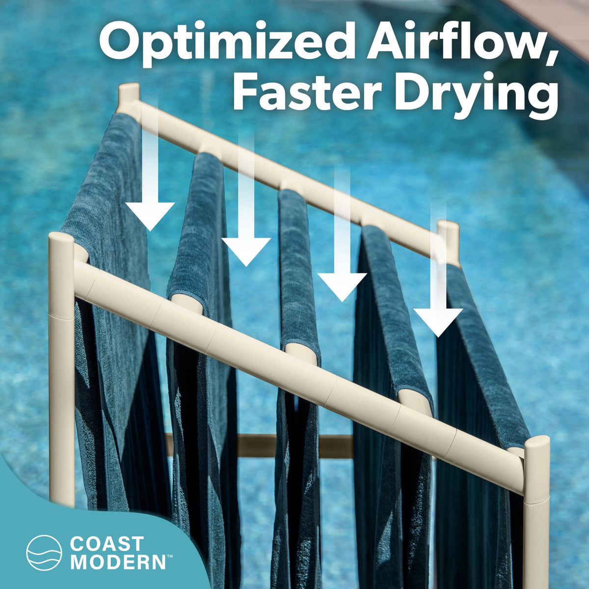 Coast Modern Pool Towel Rack keeping towels tidy and accessible by the pool