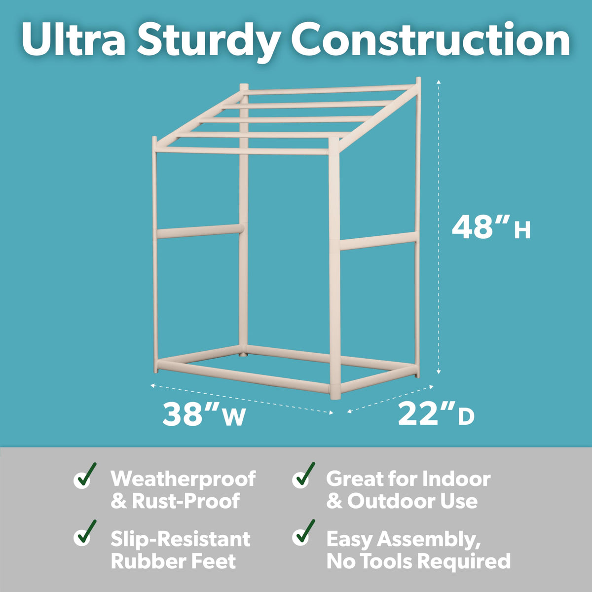 Coast Modern Pool Towel Rack side detail highlighting durable rust-proof frame outdoors