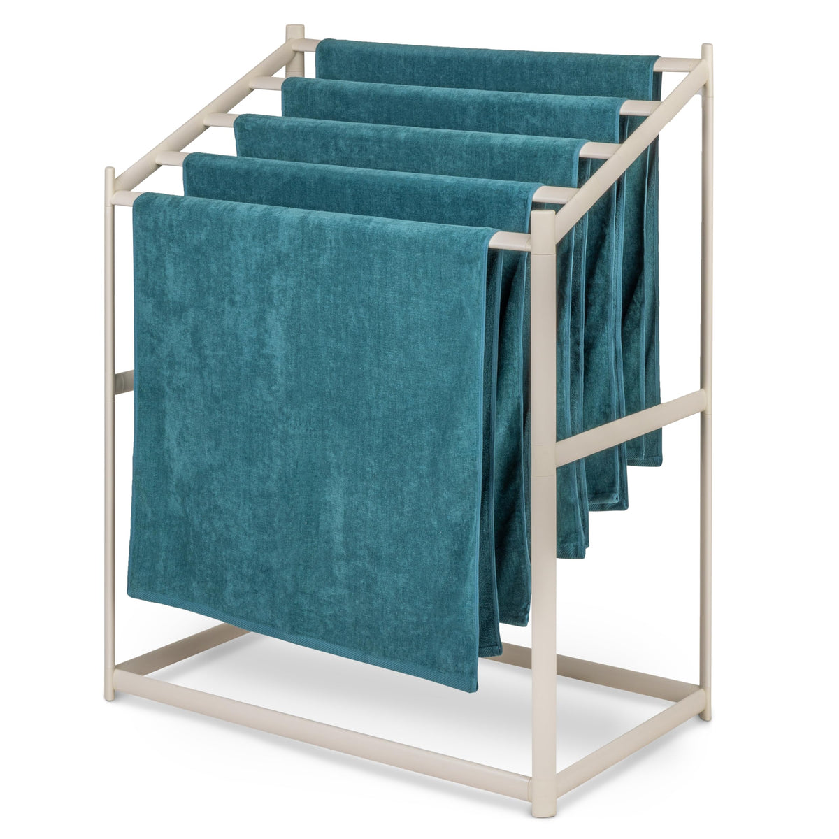 Coast Modern Pool Towel Rack top view showing five bars for organized towel drying