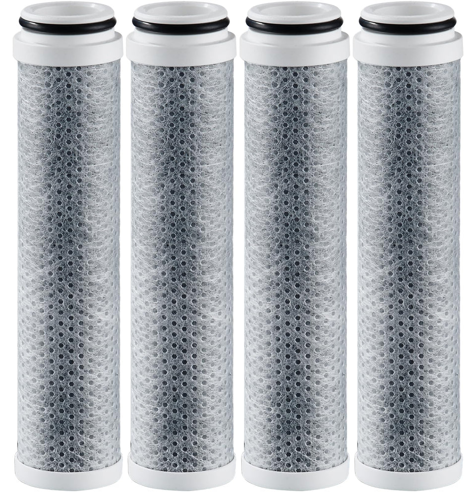 Cobbe 4-pack replacement filters for handheld shower head showing easy chlorine removal.