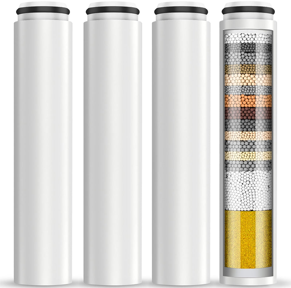 Cobbe 4-pack replacement filters for handheld shower head reduce chlorine while preserving water flow.