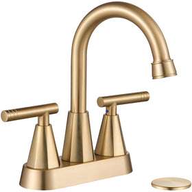 Cobbe brushed Gold faucet front view showing modern 4-inch design and warm finish