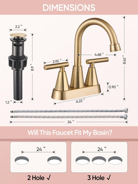 Cobbe brushed Gold faucet pop-up drain with overflow included
