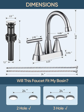 Cobbe chrome finish faucet details emphasize durable, rust-resistant construction.