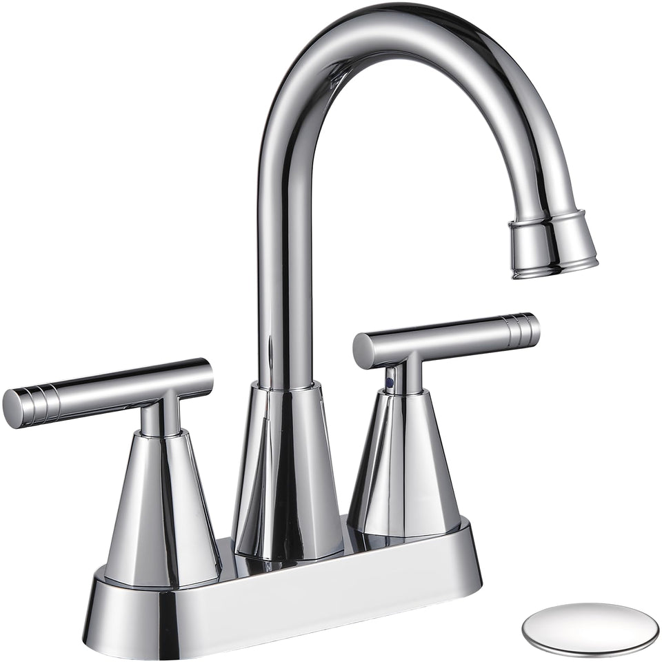 Cobbe chrome sink faucet full view with three-hole setup demonstrates modern bathroom upgrade potential.